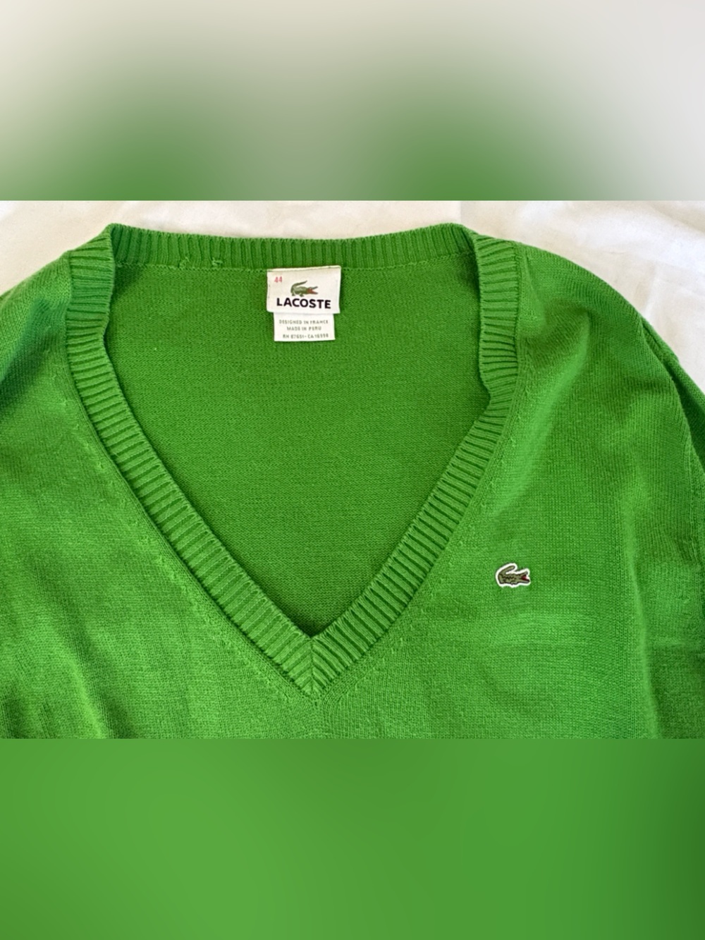 Lacoste Green V-Neck Sweater with Crocodile Logo